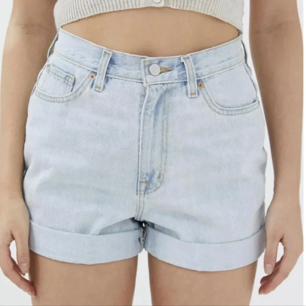 BDG Bleached Light Wash High-Waisted Denim Shorts, Color Light Blue Size…